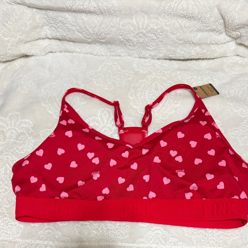 PINK Victoria's Secret Red Bralette with Pink Hearts
